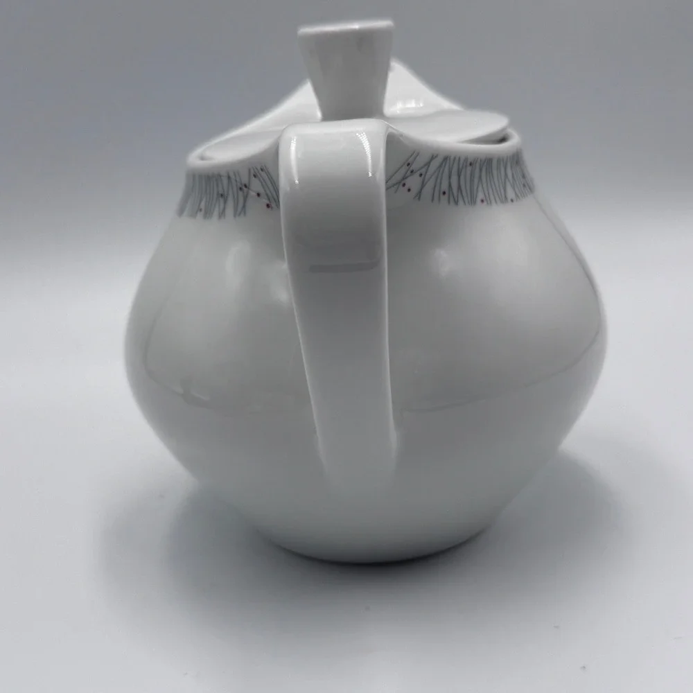 Vintage Schonwald Mid‎ Century Modern White Porcelain Teapot Germany Gray Red